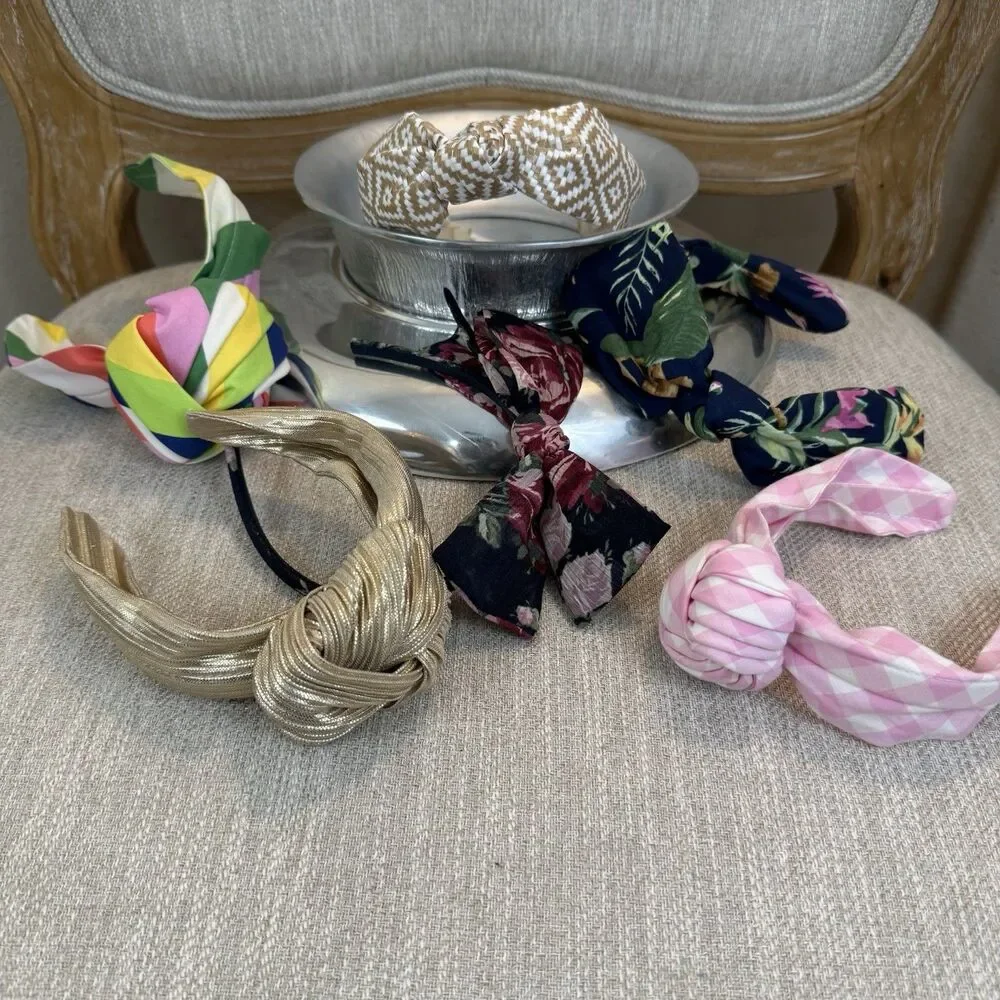 Bundle of 6 Girls gingham knot and bow Headbands fun creative modern style cute